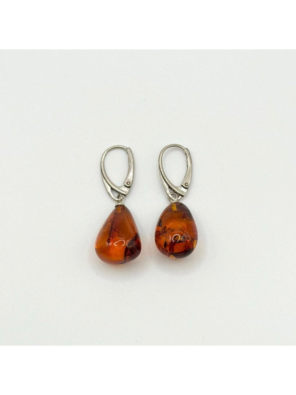 925 Sterling Silver Baltic Amber Leverback Earrings